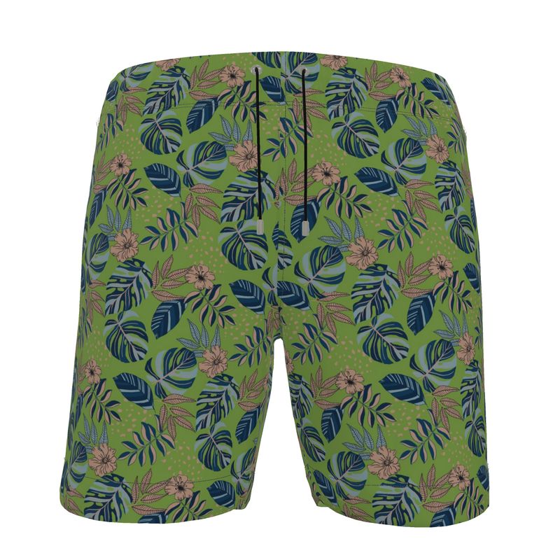 Men's Swim Shorts - Midnight Monstera - Olive Green