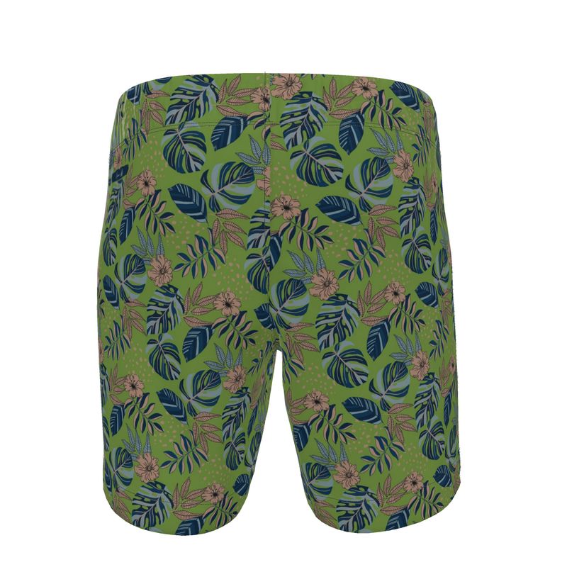 Men's Swim Shorts - Midnight Monstera - Olive Green