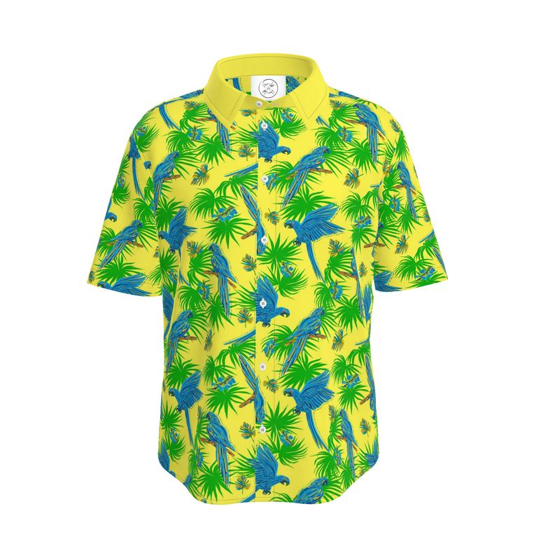 Men's Button-Up Dress Shirt - Tropical Macaw - Bright Green