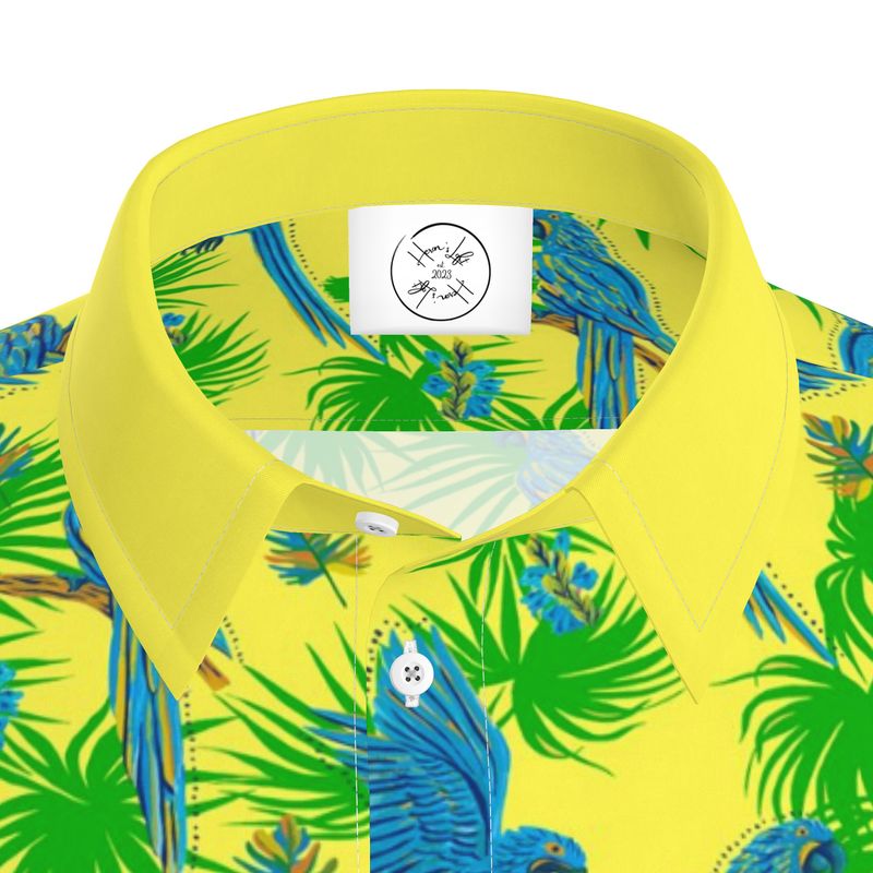 Men's Button-Up Dress Shirt - Tropical Macaw - Bright Green