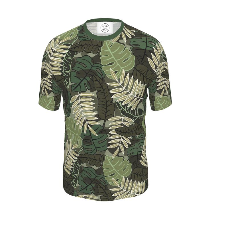 Men's Athletic Crew Neck T-Shirt - Camo Leaves - Light Green