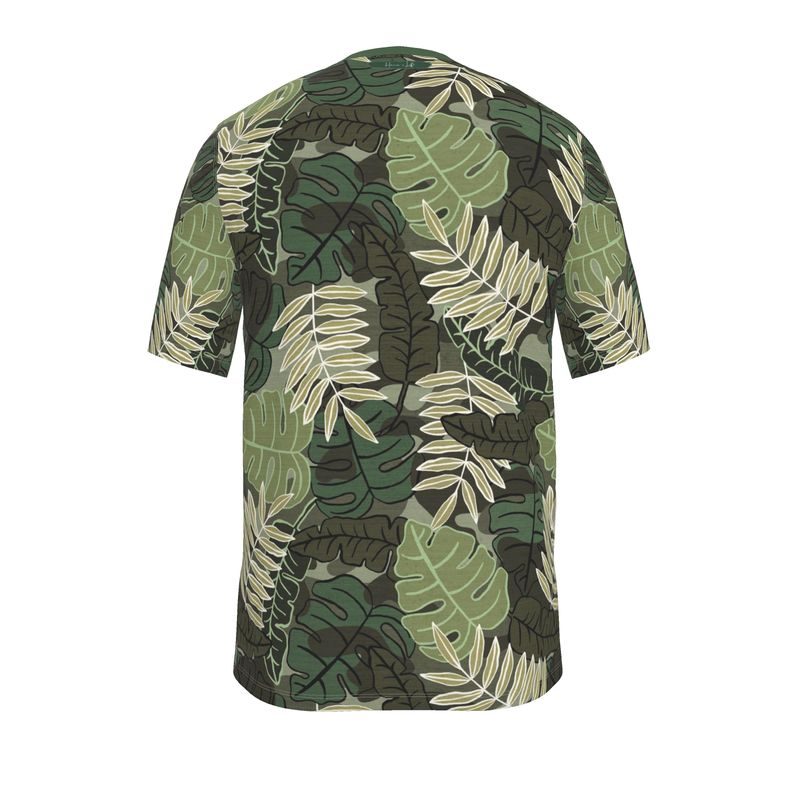 Men's Athletic Crew Neck T-Shirt - Camo Leaves - Light Green