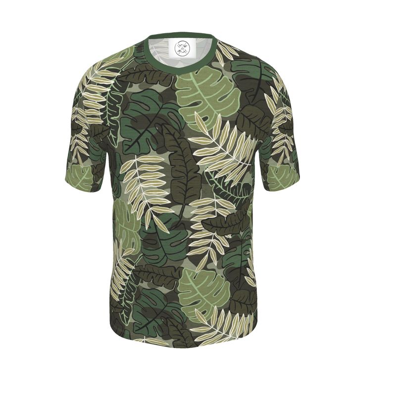 Men's Athletic V-Neck T-Shirt - Camo Leaves - Light Green