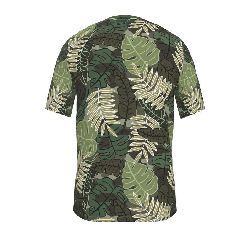 Men's Athletic V-Neck T-Shirt - Camo Leaves - Light Green