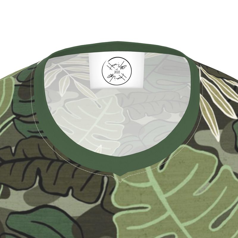 Men's Athletic V-Neck T-Shirt - Camo Leaves - Light Green