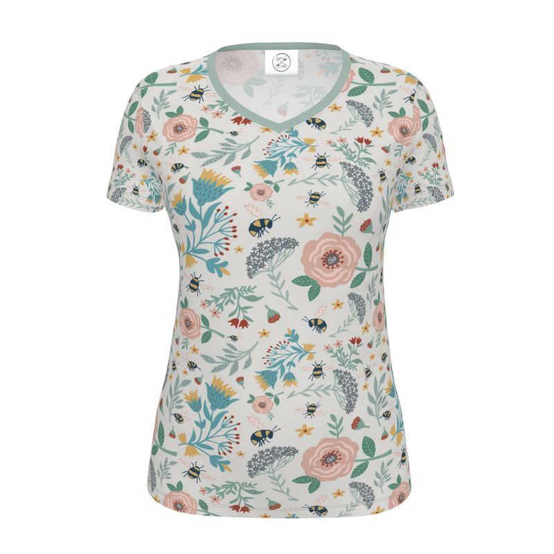 Women's Athletic V-Neck T-Shirt - Bee Garden