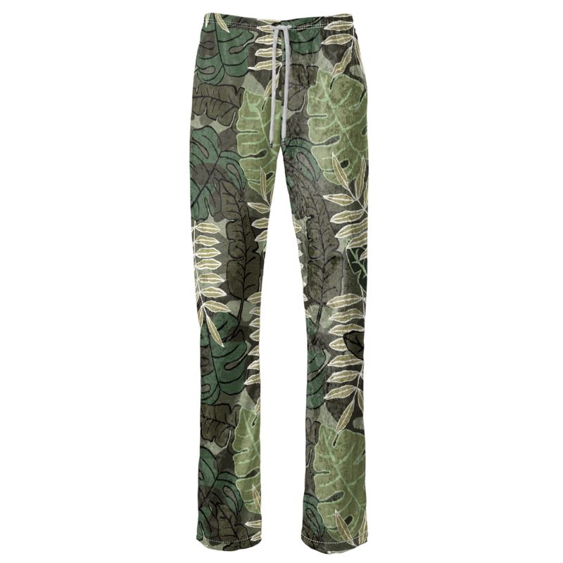 Women's Wide-Leg Pants - Camo Leaves - Light Green