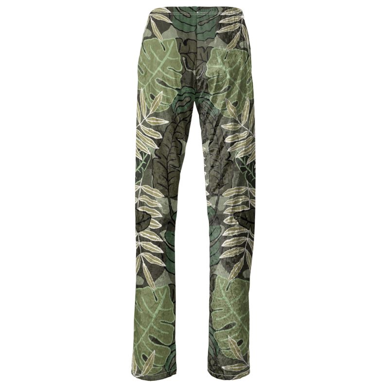 Women's Wide-Leg Pants - Camo Leaves - Light Green