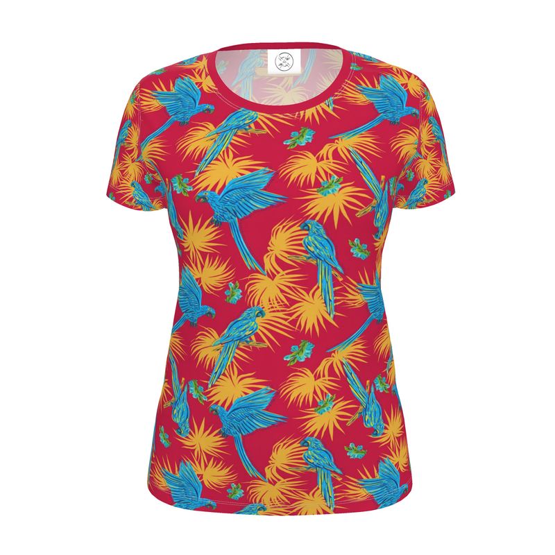 Women's Athletic Crew Neck T-Shirt - Tropical Macaw - Red