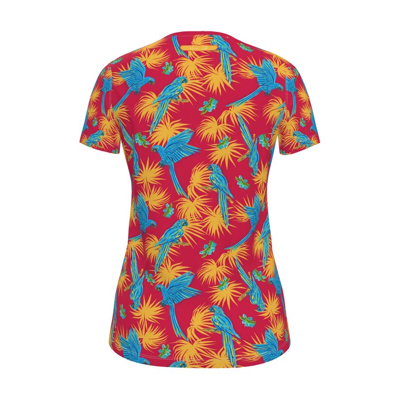 Women's Athletic Crew Neck T-Shirt - Tropical Macaw - Red