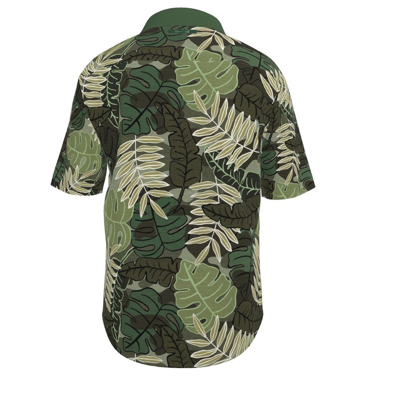 Men's Button-Up T-Shirt - Camo Leaves - Light Green