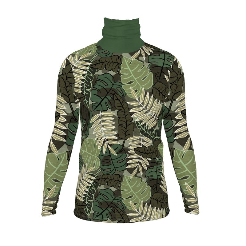 Men's High-Roll Turtleneck - Camo Leaves - Light Green