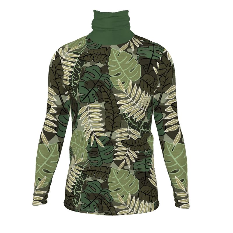 Men's High-Roll Turtleneck - Camo Leaves - Light Green