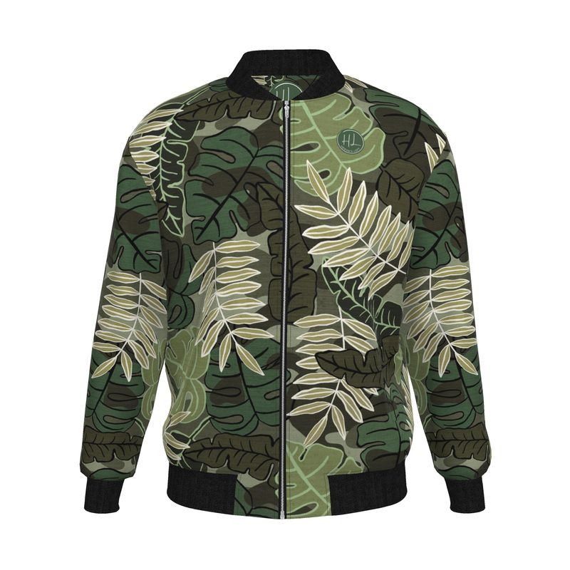 Men's Bomber Jacket - Camo Leaves - Sage Green