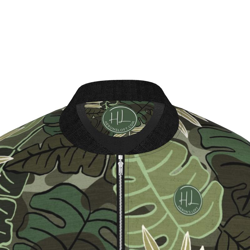 Men's Bomber Jacket - Camo Leaves - Sage Green