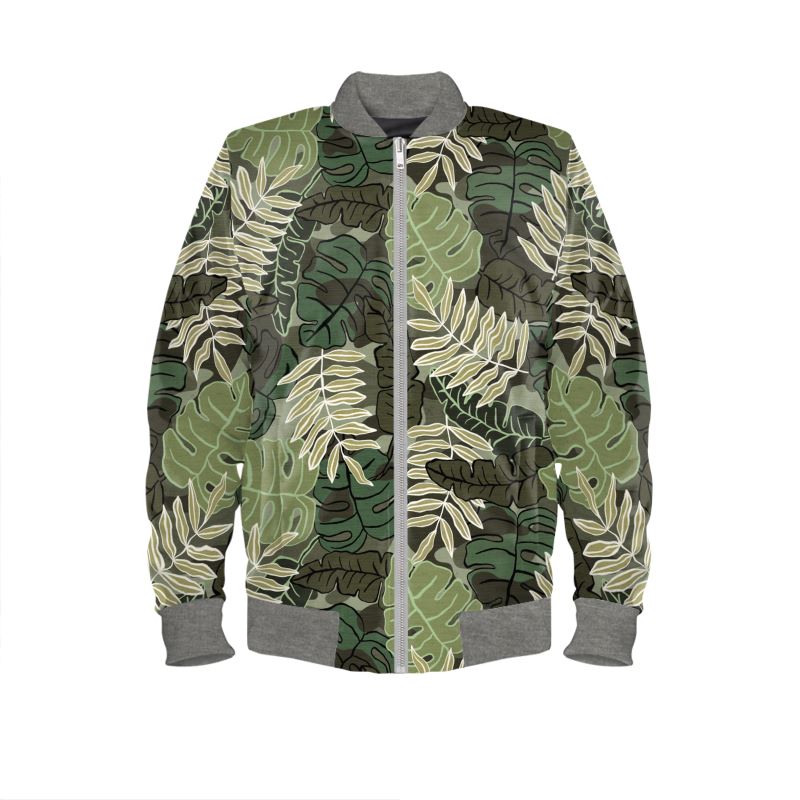 Men's Bomber Jacket - Camo Leaves - Light Green