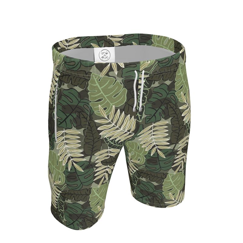 Men's Gym Shorts - Camo Leaves - Light Green