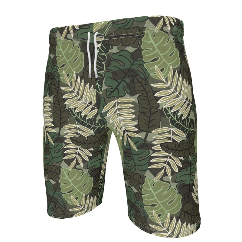 Men's Gym Shorts - Camo Leaves - Light Green