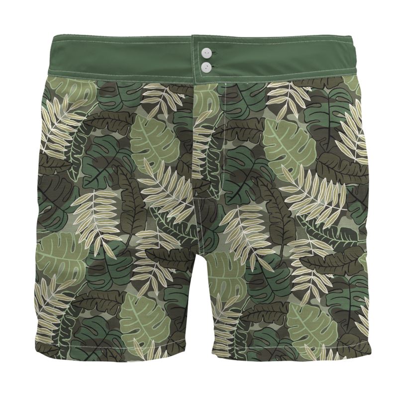 Men's Board Shorts - Camo Leaves - Light Green