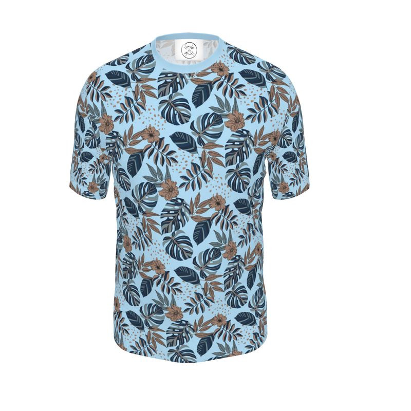 Men's Athletic Crew Neck T-Shirt - Midnight Monstera - Sky Blue