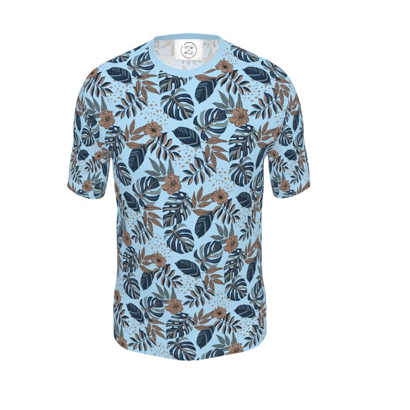 Men's Athletic V-Neck T-Shirt - Midnight Monstera - Sky Blue