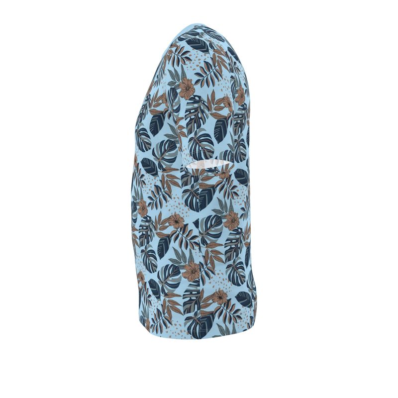 Men's Athletic V-Neck T-Shirt - Midnight Monstera - Blue Mist