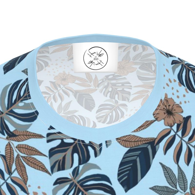 Men's Athletic V-Neck T-Shirt - Midnight Monstera - Sky Blue