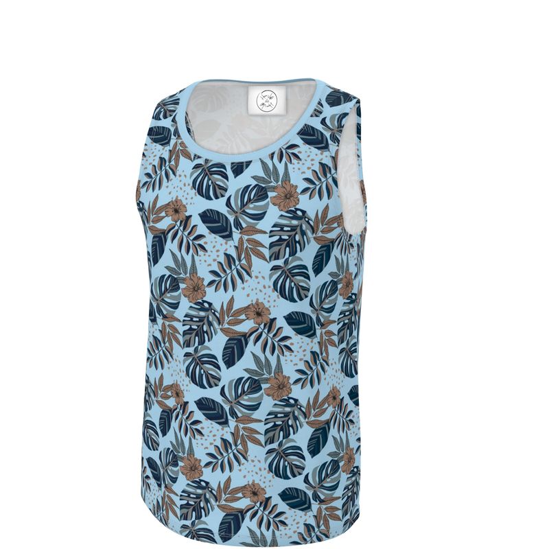 Men's Hybrid Tank Top - Midnight Monstera - Sky Blue