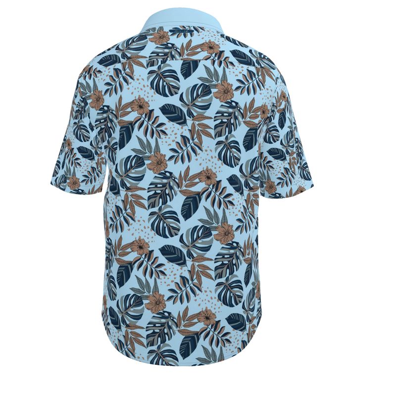 Men's Button-Up T-Shirt - Midnight Monstera - Sky Blue