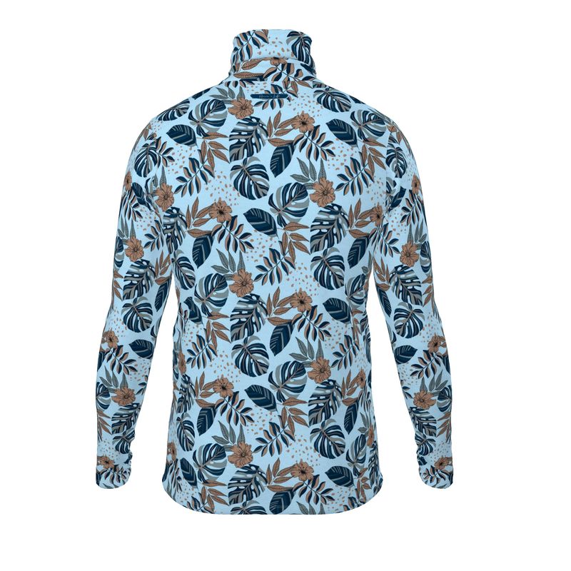 Men's High-Roll Turtleneck - Midnight Monstera - Sky Blue