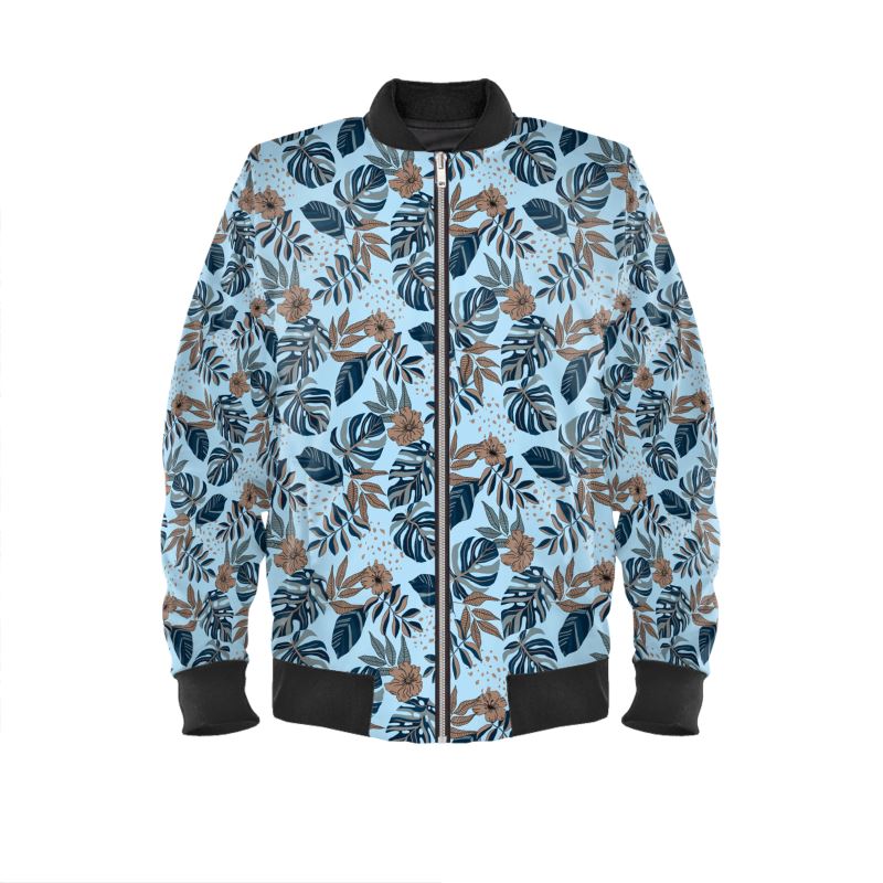 Men's Bomber Jacket - Midnight Monstera - Sky Blue