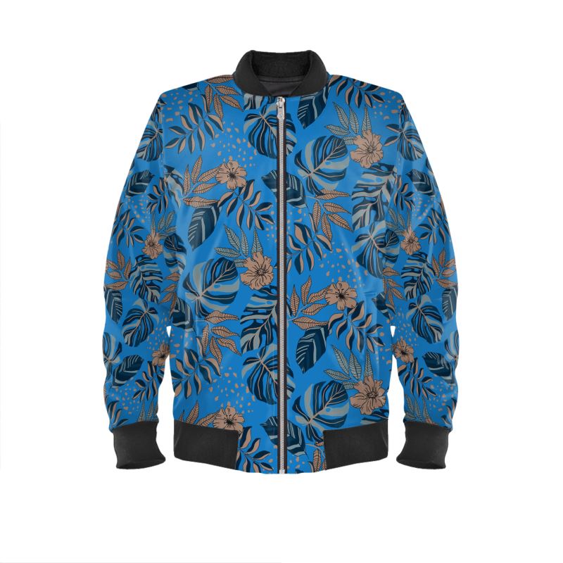 Men's Reversible Bomber Jacket - Midnight Monstera - Sky Blue