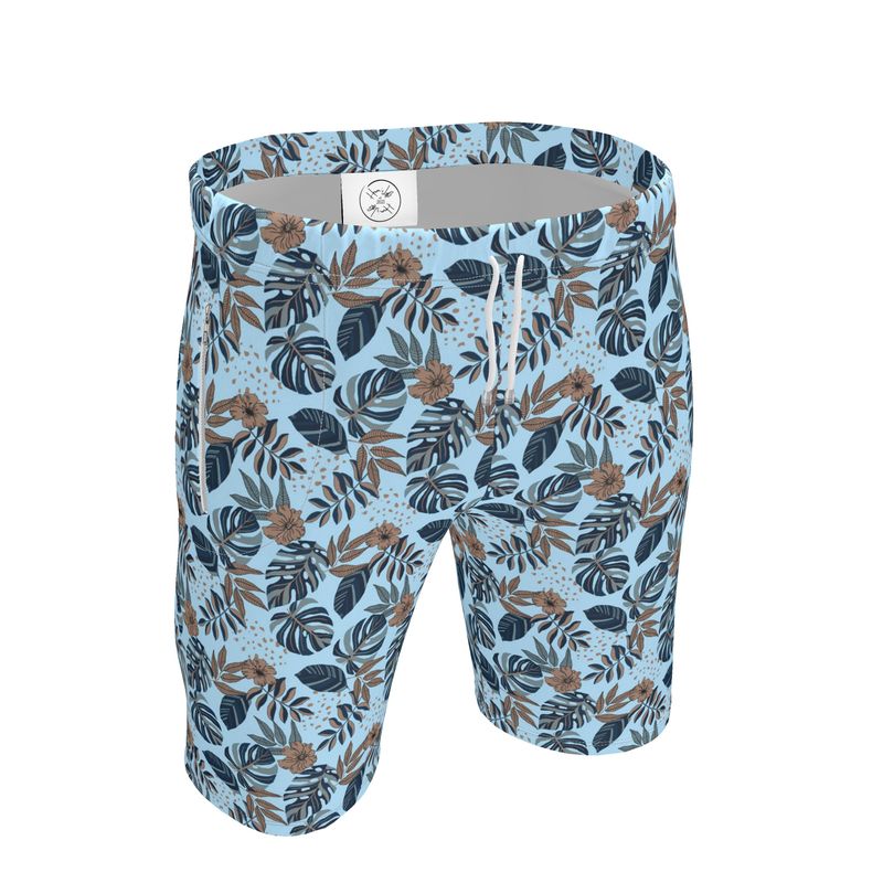 Men's Gym Shorts - Midnight Monstera - Sky Blue