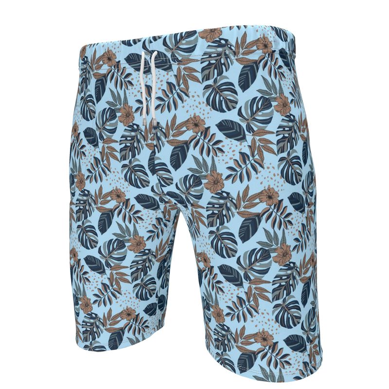 Men's Gym Shorts - Midnight Monstera - Sky Blue