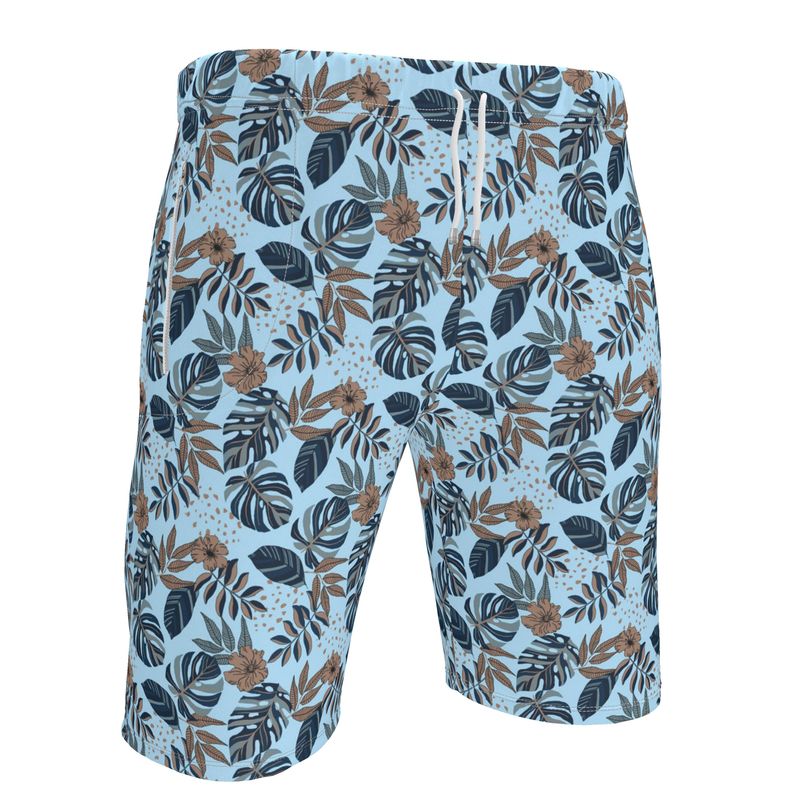 Men's Gym Shorts - Midnight Monstera - Sky Blue