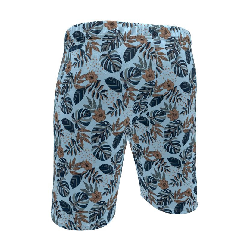 Men's Gym Shorts - Midnight Monstera - Sky Blue