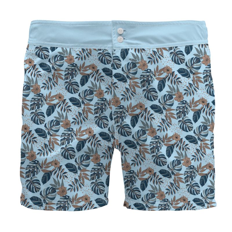 Men's Board Shorts - Midnight Monstera - Sky Blue