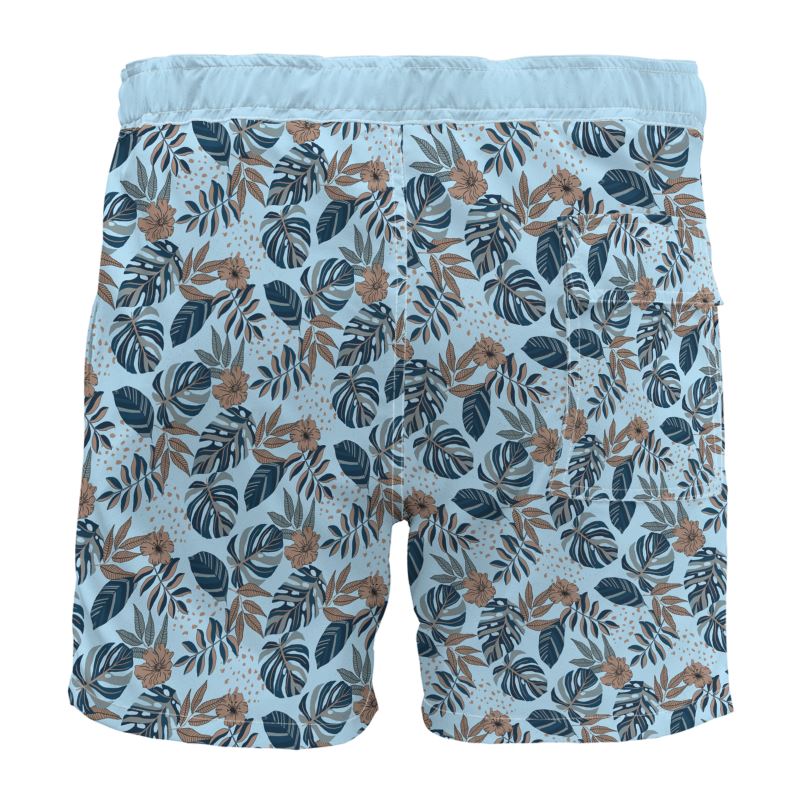 Men's Board Shorts - Midnight Monstera - Sky Blue