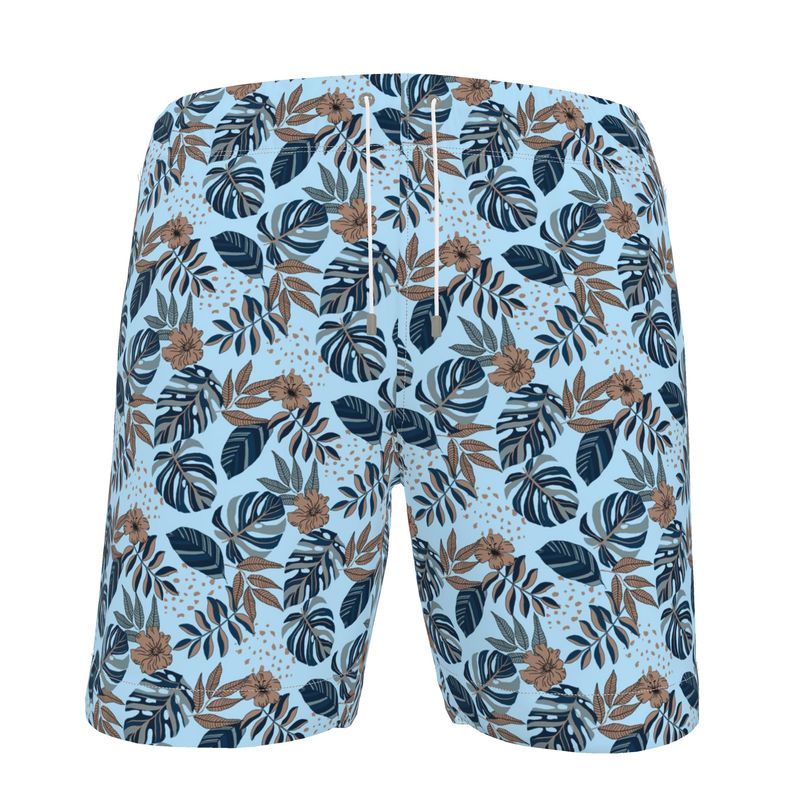 Men's Swim Shorts - Midnight Monstera - Sky Blue