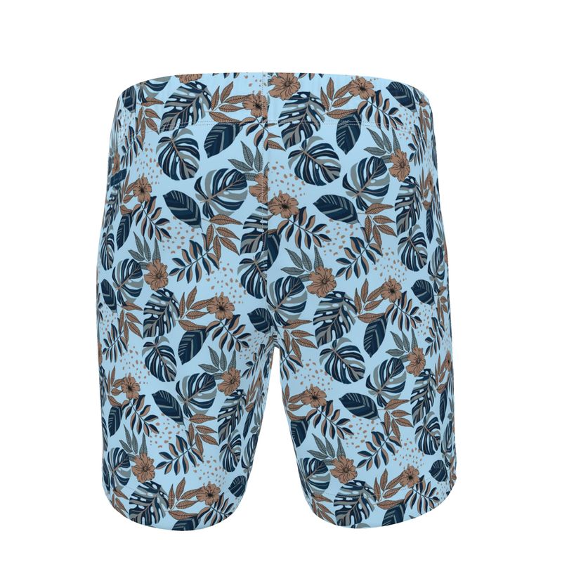 Men's Swim Shorts - Midnight Monstera - Sky Blue