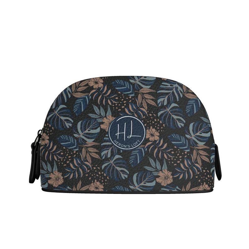 Cosmetics Bag - Small - Nappa Leather - Midnight Monstera