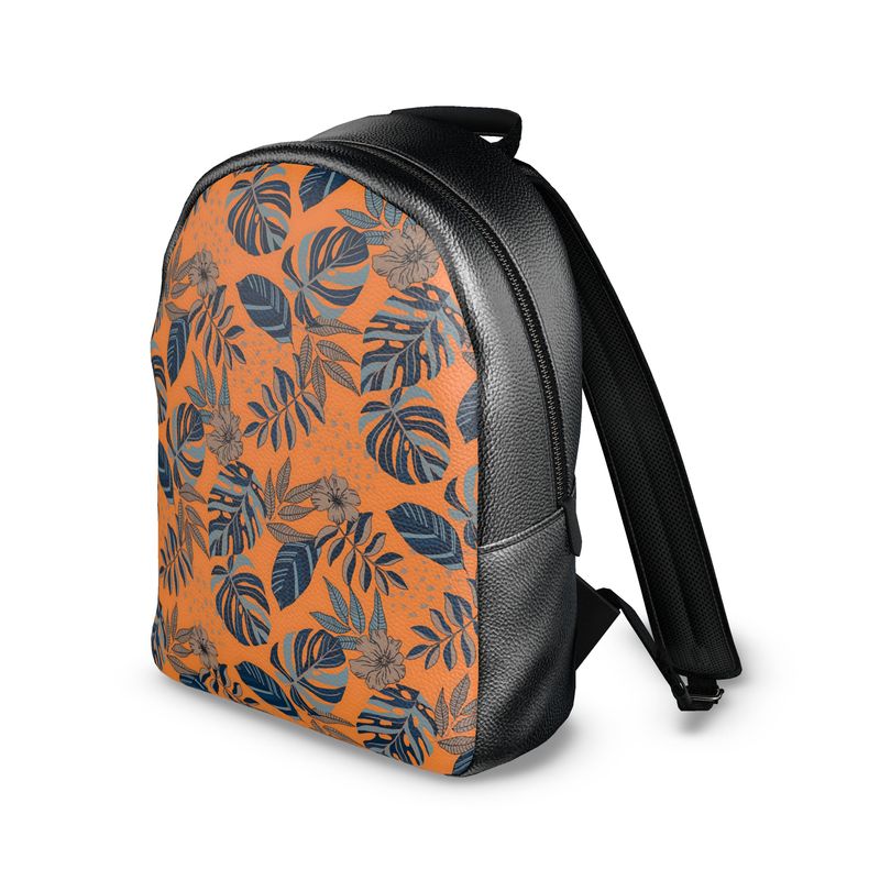 Backpack - Nappa Leather - Midnight Monstera - Cadmium Orange