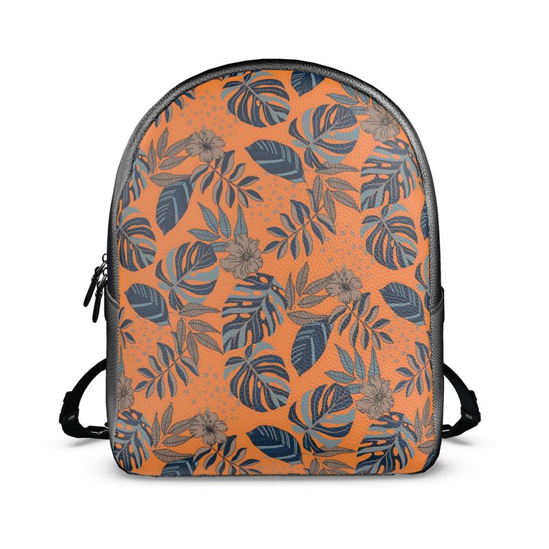 Backpack - Nappa Leather - Midnight Monstera - Cadmium Orange