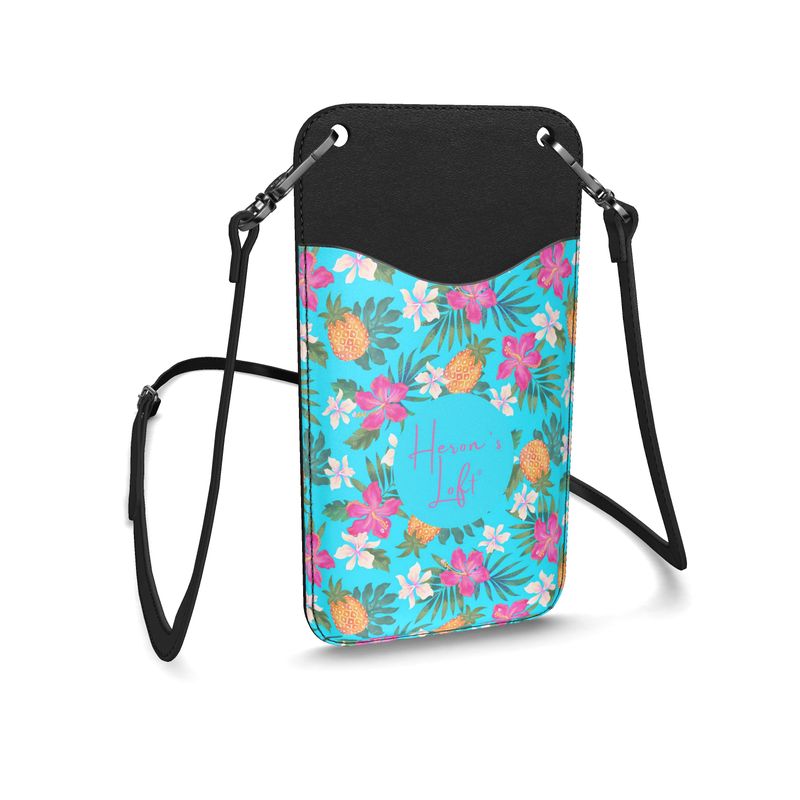 Phone Holder - Nappa Leather - Pineapple Paradise - Tropical Blue