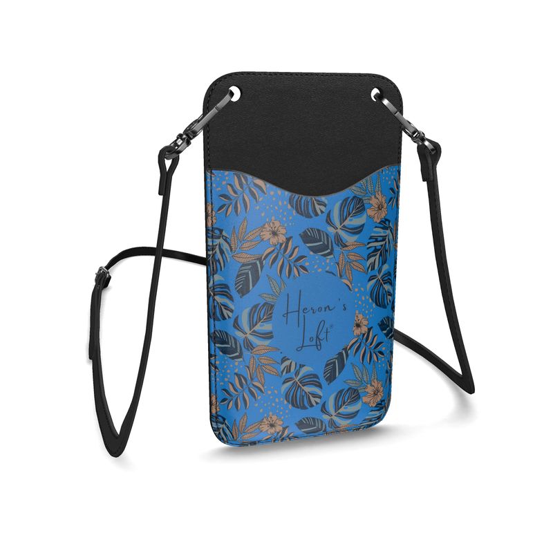 Phone Holder - Nappa Leather - Midnight Monstera - Azure Blue
