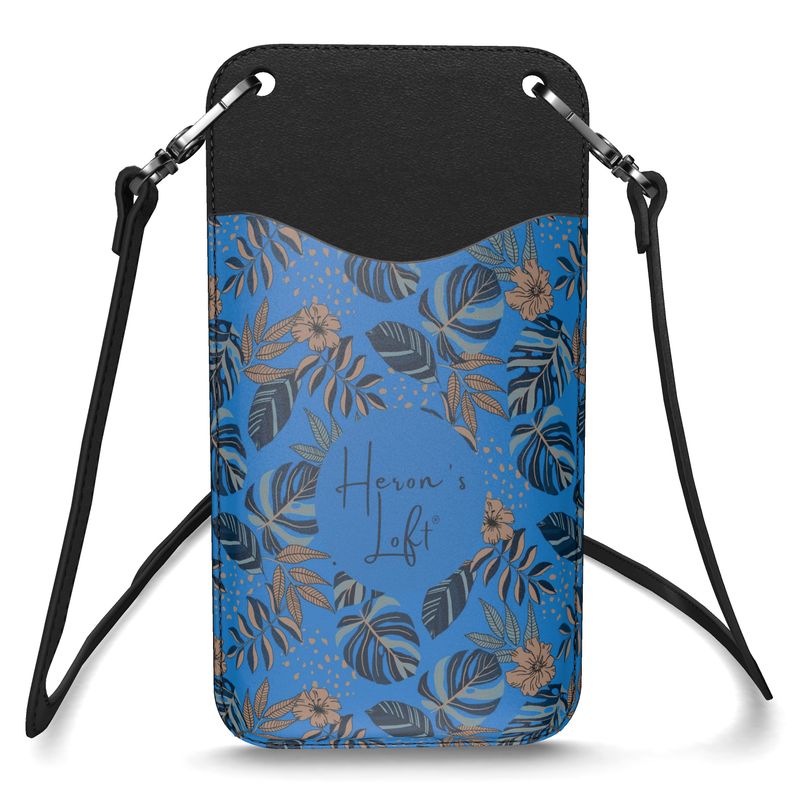 Phone Holder - Nappa Leather - Midnight Monstera - Azure Blue