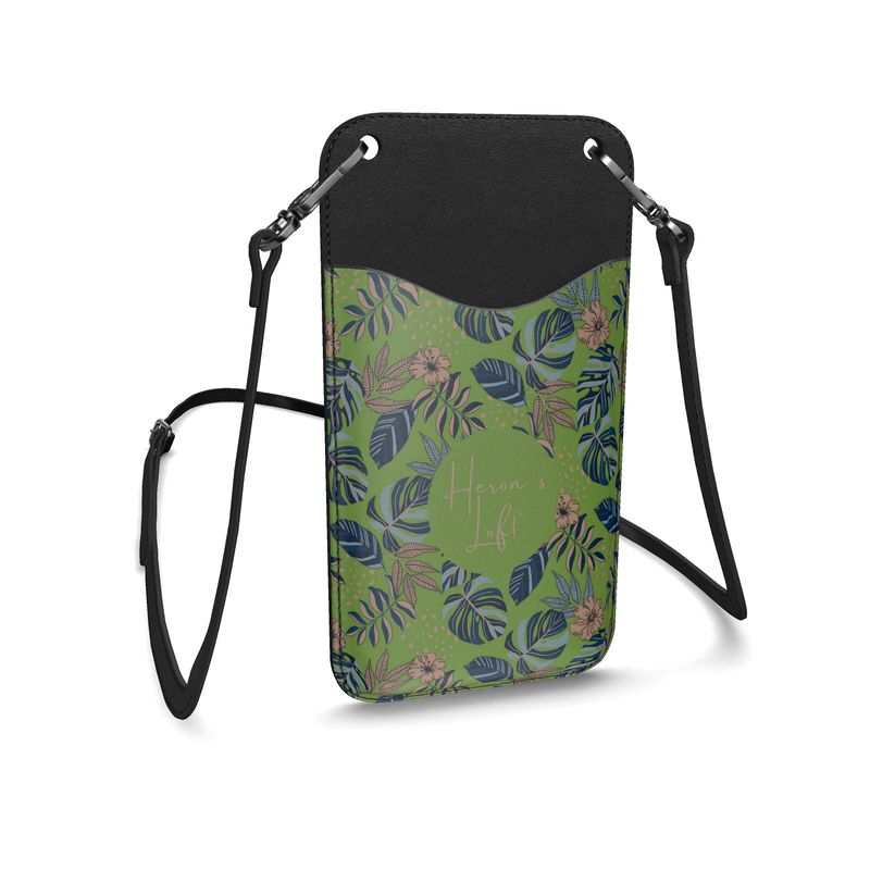 Phone Holder - Nappa Leather - Midnight Monstera - Olive Green
