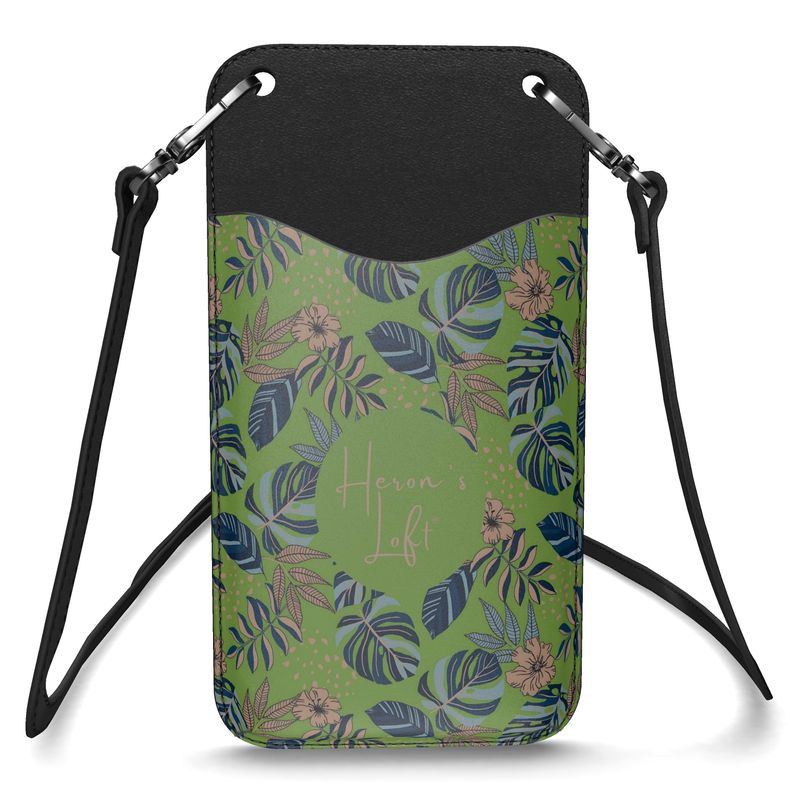 Phone Holder - Nappa Leather - Midnight Monstera - Olive Green