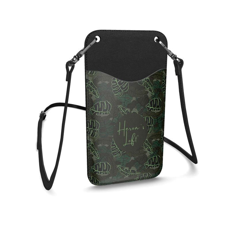 Phone Holder - Nappa Leather - Camo Leaves - Dark