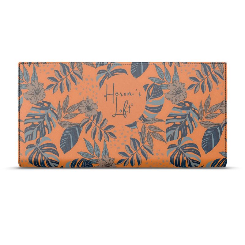 Travel Wallet - Nappa Leather - Midnight Monstera - Cadmium Orange
